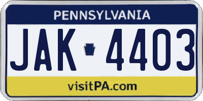 PA license plate JAK4403