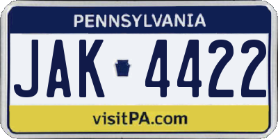 PA license plate JAK4422