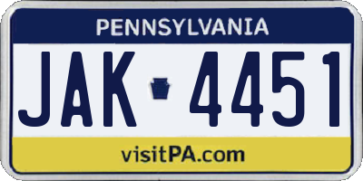 PA license plate JAK4451