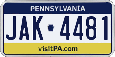 PA license plate JAK4481