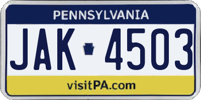 PA license plate JAK4503