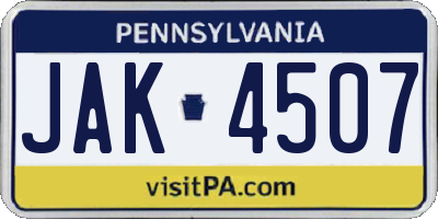 PA license plate JAK4507