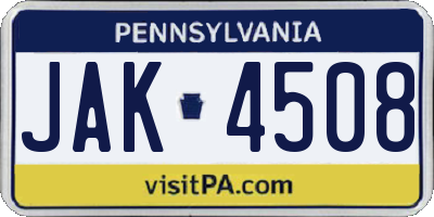 PA license plate JAK4508