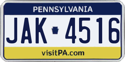 PA license plate JAK4516