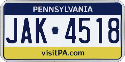 PA license plate JAK4518