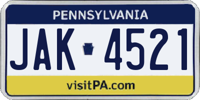 PA license plate JAK4521