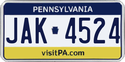 PA license plate JAK4524