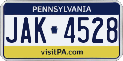 PA license plate JAK4528