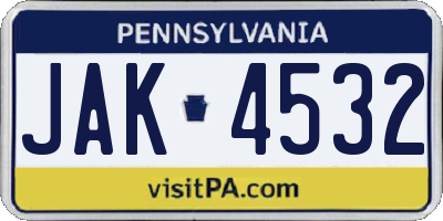 PA license plate JAK4532