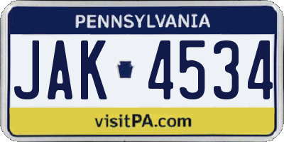PA license plate JAK4534