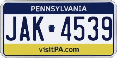 PA license plate JAK4539
