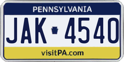 PA license plate JAK4540