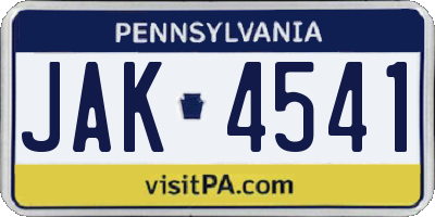 PA license plate JAK4541