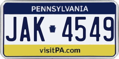 PA license plate JAK4549