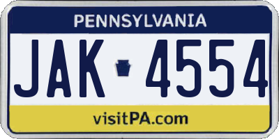 PA license plate JAK4554