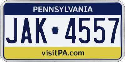 PA license plate JAK4557