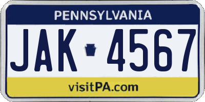 PA license plate JAK4567