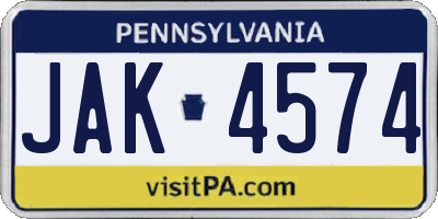 PA license plate JAK4574