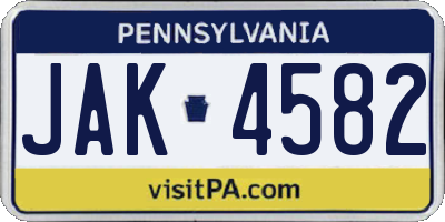 PA license plate JAK4582