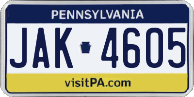 PA license plate JAK4605