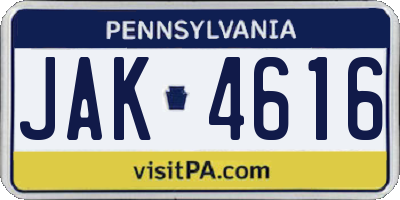 PA license plate JAK4616