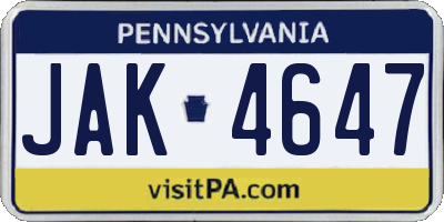 PA license plate JAK4647