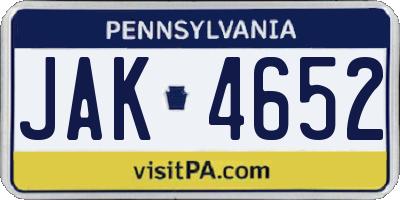 PA license plate JAK4652