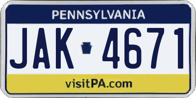 PA license plate JAK4671