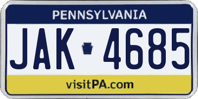 PA license plate JAK4685