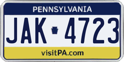 PA license plate JAK4723