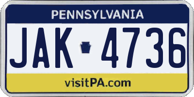 PA license plate JAK4736