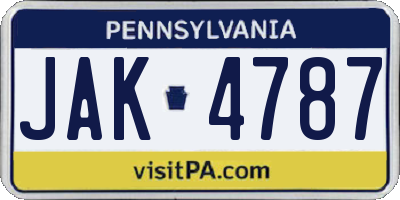 PA license plate JAK4787