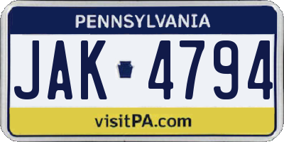 PA license plate JAK4794