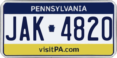 PA license plate JAK4820