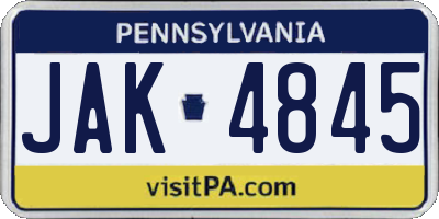 PA license plate JAK4845
