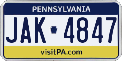 PA license plate JAK4847
