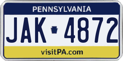 PA license plate JAK4872