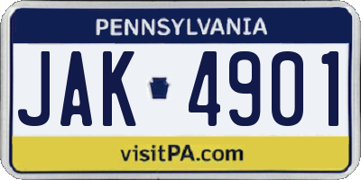 PA license plate JAK4901