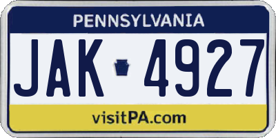 PA license plate JAK4927
