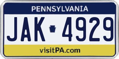 PA license plate JAK4929