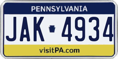 PA license plate JAK4934