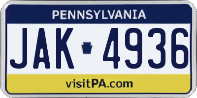 PA license plate JAK4936