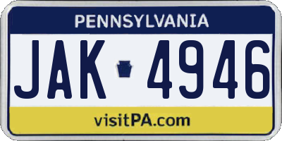PA license plate JAK4946