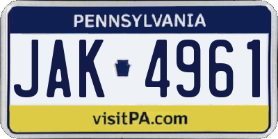 PA license plate JAK4961