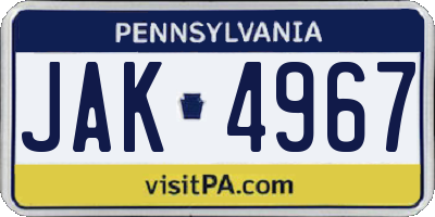 PA license plate JAK4967