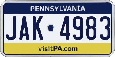 PA license plate JAK4983