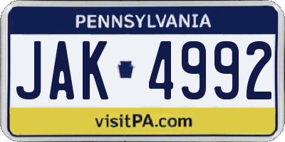 PA license plate JAK4992