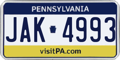 PA license plate JAK4993