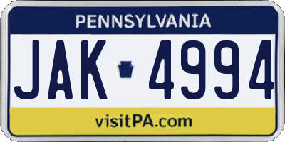PA license plate JAK4994