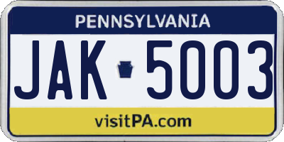 PA license plate JAK5003